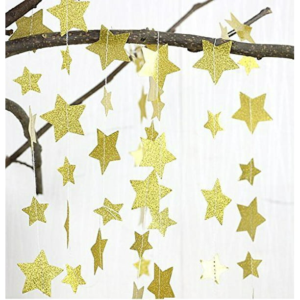 Bridal Showers Ideal For Weddings Baby Showers. Holidays Christmas Gold Glittery Star Garland Decoration 5 Meters Elegant Shiny and Sparkling 16 Feet Long Party Background Decor Birthday Parties 